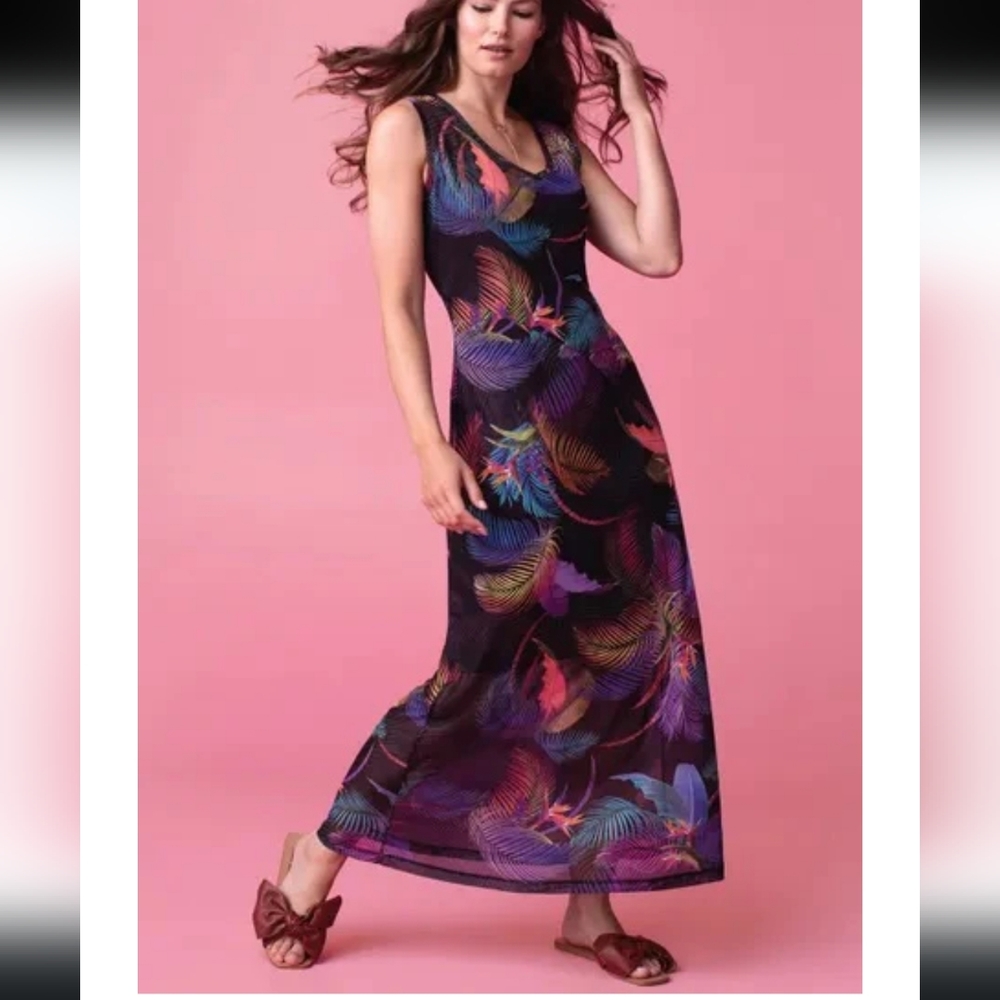 Tribal Mesh tropical print maxi dress